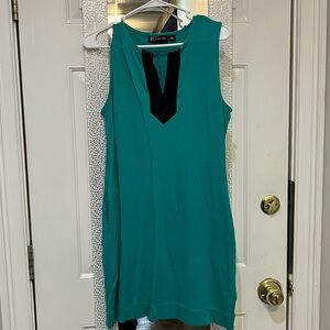 Teal Sleeveless Dress with Black Accent